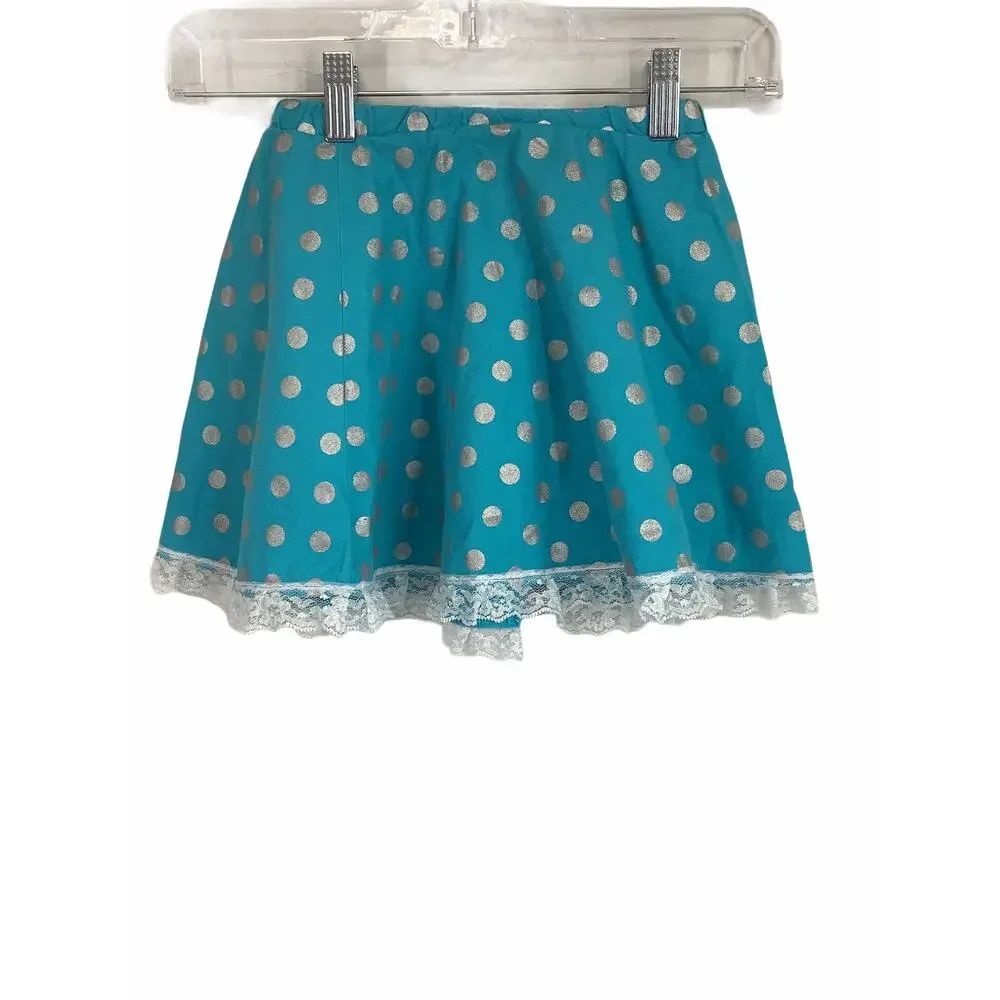 Unbranded Blue Metallic Polka Dot Lace Trim Mini Skirt Kid’s Youth